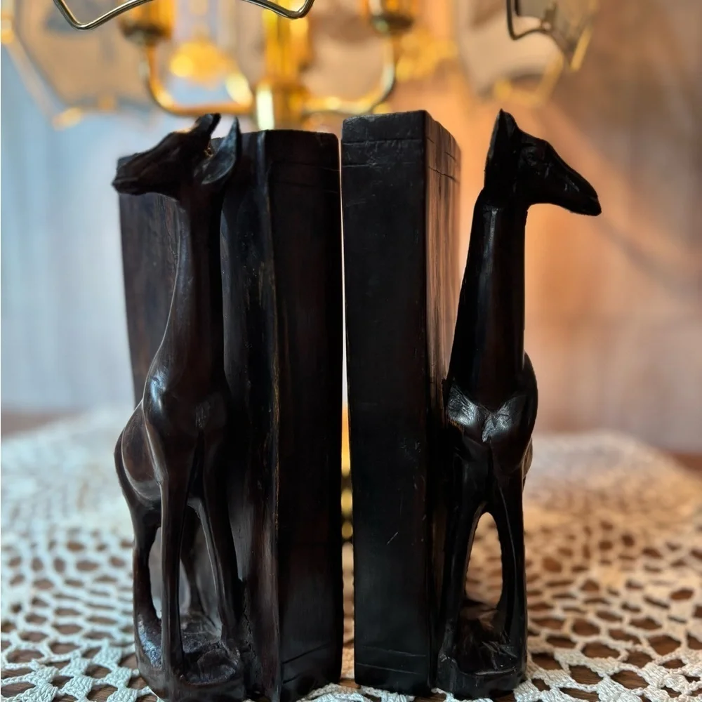 Ironwood Bookends Giraffe Carved Safari Animals Wildlife Nature Serengeti Unique